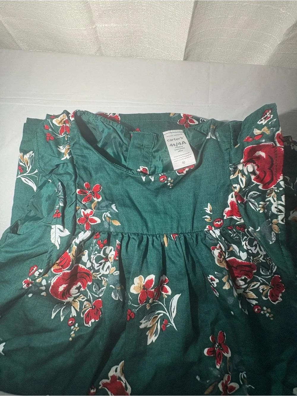 Carter's Dark Green Floral Sleeveless Dress with Red Accents